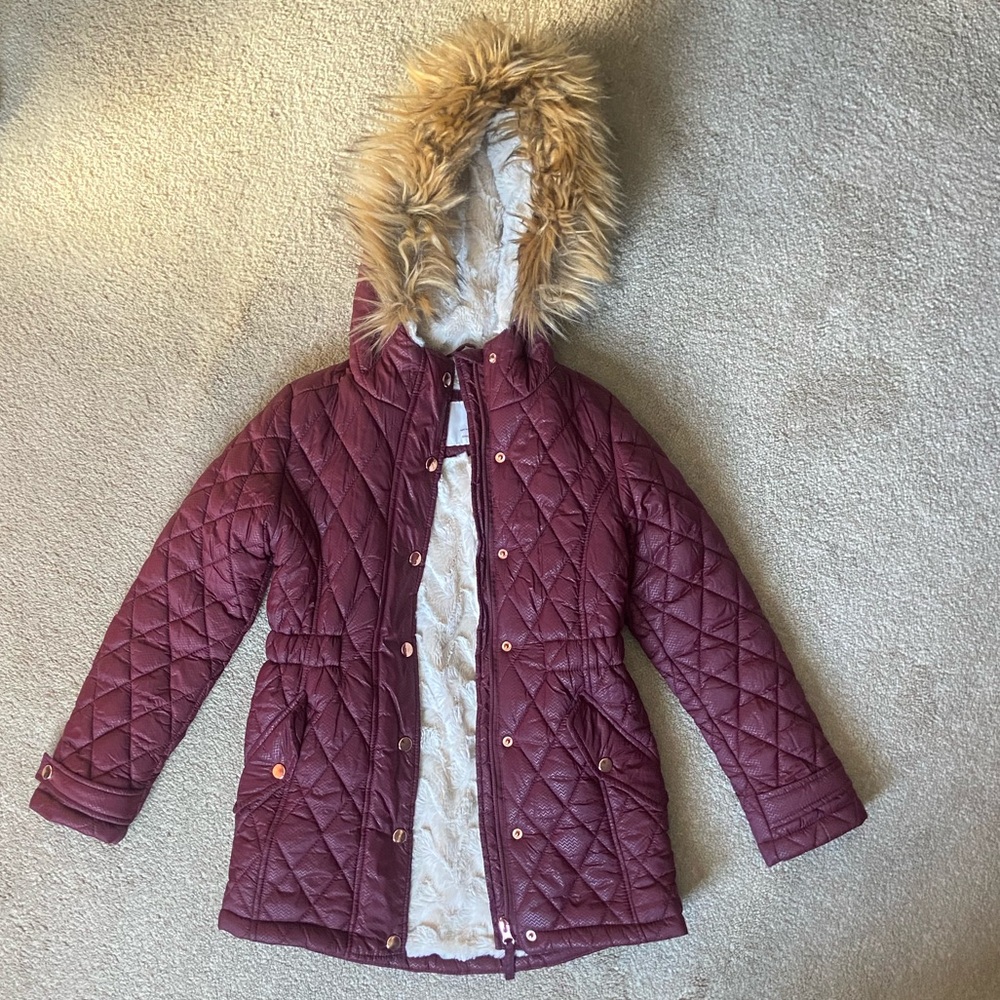 SO winter coat, kids size 7/8, maroon/burgundy